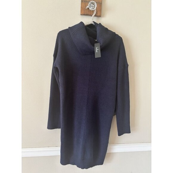 Lulus Dresses & Skirts - NWT Lulus Womens Size Medium Blue Ribbed Sweater Dress Cowl Neck Long Sleeve